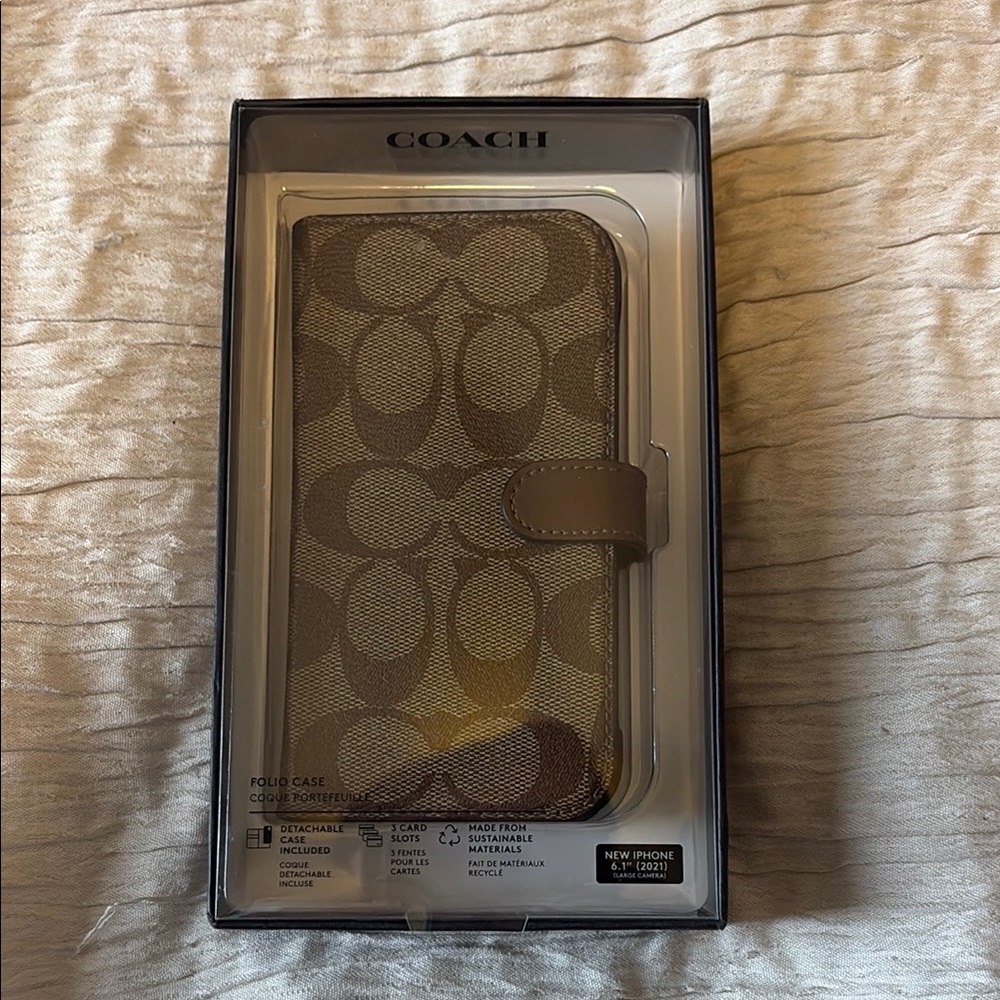 Coach Tan Folio Phone Case Signature Design